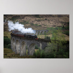 Póster Antiguo tren de vapor en el viaducto de Glenfinnan