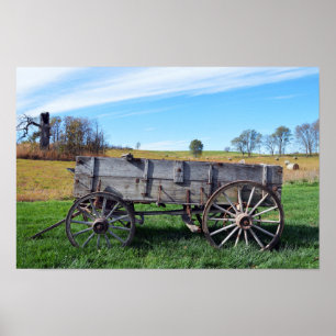 Póster Antiguo vagón agrícola de Missouri en un campo de 