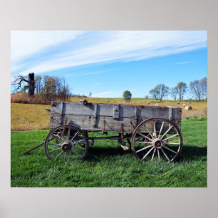 Póster Antiguo vagón de granjas en Hay Field