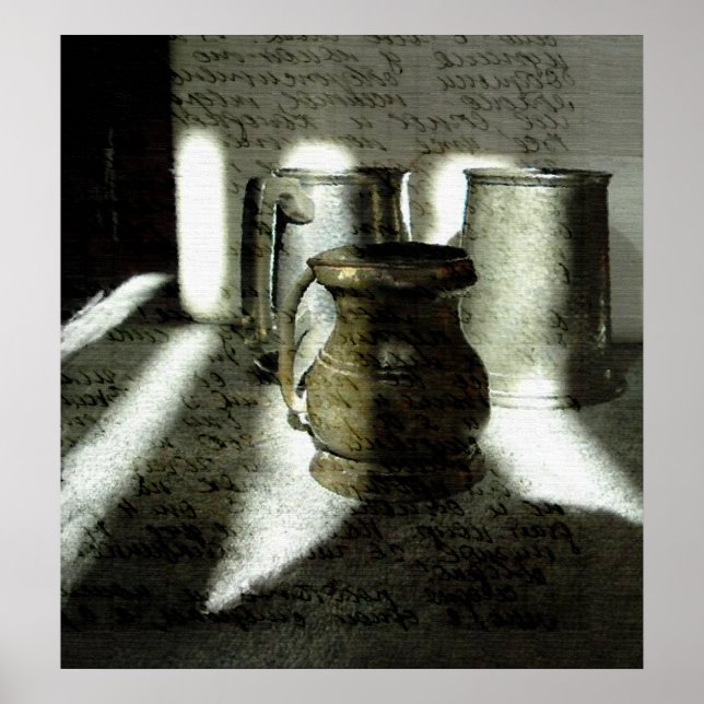 Póster Antiguos Mugs de Cobre y Agua (Frente)