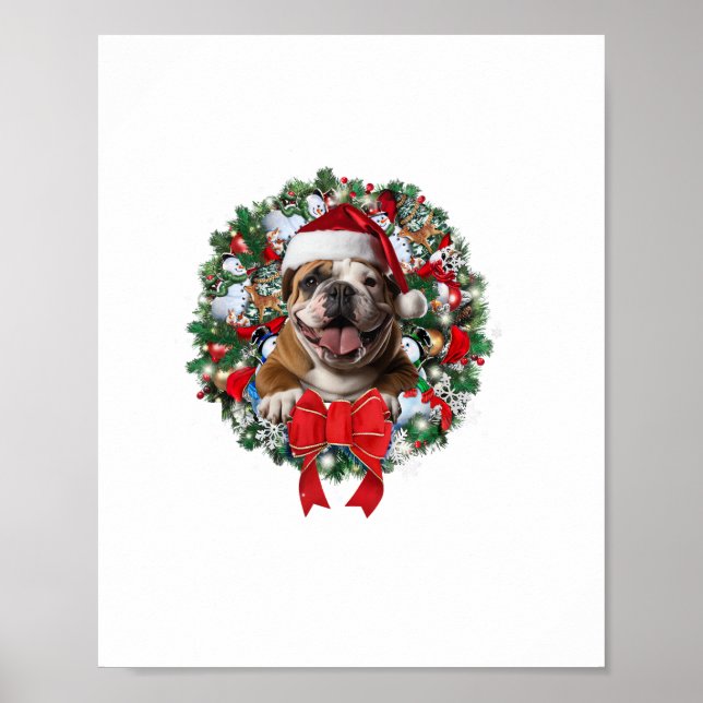 Póster Antiguos Navidades de Bulldog ingleses Wreath Deco (Frente)