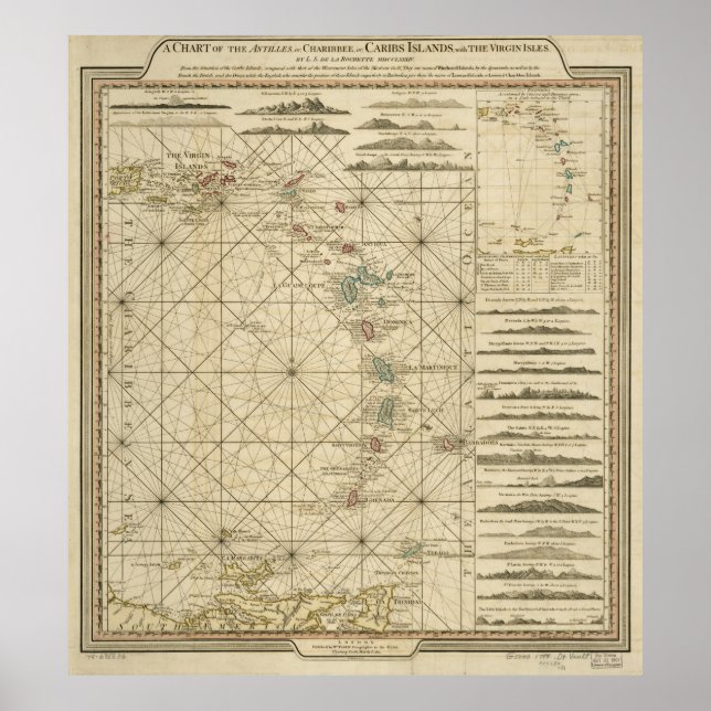 Póster Antilles Charibbee Caribbean Virgin Isles Map 1784 (Frente)