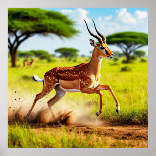 Póster Antílope agraciado saltando en una sabana africana
