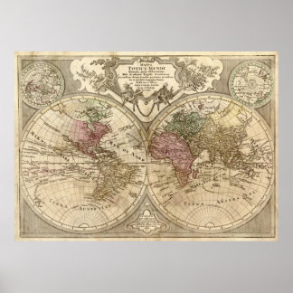 Póster Antique 1690 World Map by Guillaume de L'Isle