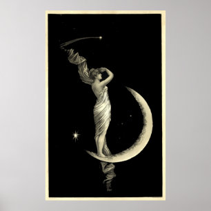 Póster Antique 1889 Woman On Crescent Moon