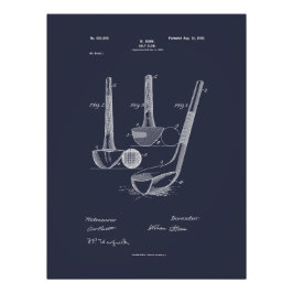 Póster Antique Golf Club 1900, dibujo de patentes