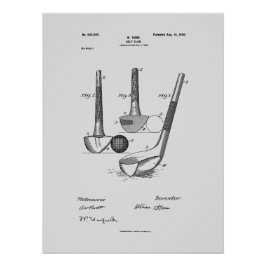 Póster Antique Golf Club 1900, dibujo de patentes