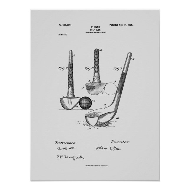Póster Antique Golf Club 1900, dibujo de patentes (Anverso)