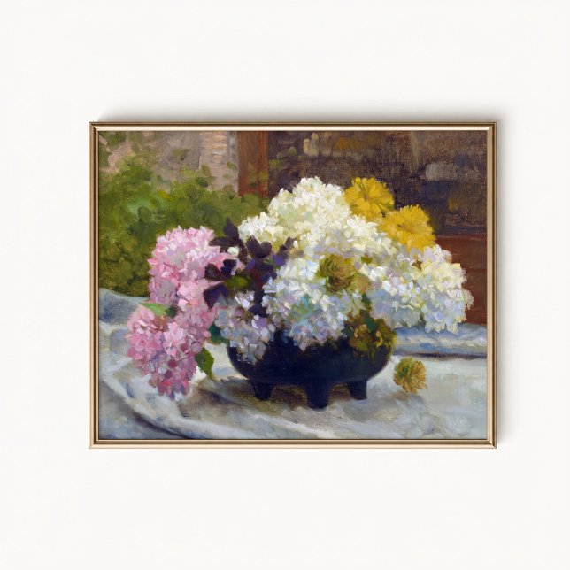 Póster Antique Hydrangea Still Life Poster (Antique Hydrangea Wall Art Poster - close-up view (frame/decor not included))