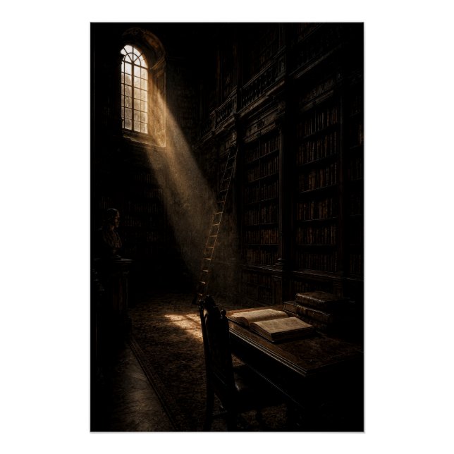 Póster Antique Library Dramatic Sunlight Wall Art (Anverso)