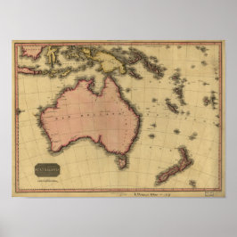 Póster Antique Map of Australia and New Zealand 1818