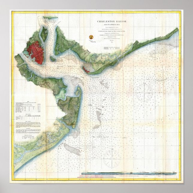 Póster Antique map of Charleston Harbor South Carolina (Frente)