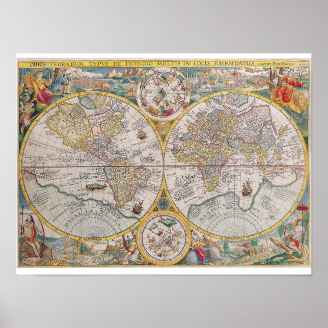 Póster Antique Map of the World 1594 (Frente)