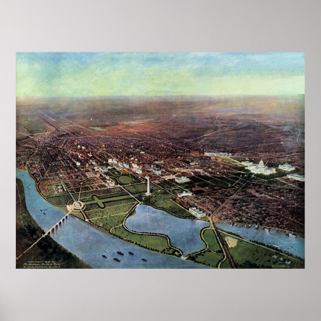 Póster Antique Map of Washington DC and the Potomac River (Frente)