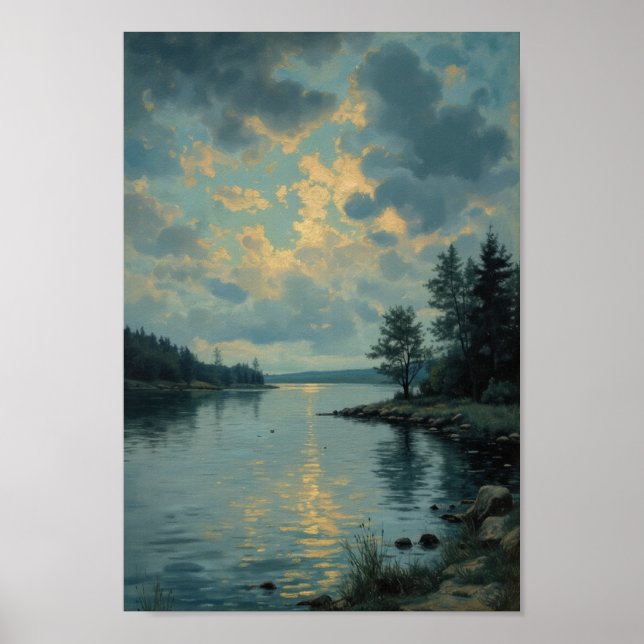 Póster Antique Moody Lake Landscape Wall Art (Frente)