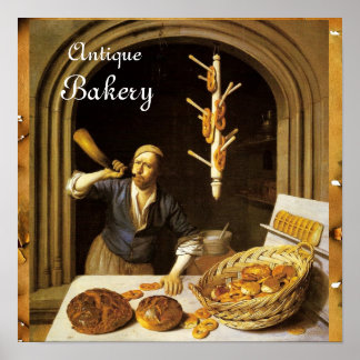 PÓSTER ANTIQUE OVEN BAKER ,BAKERY BREAD TIENDA