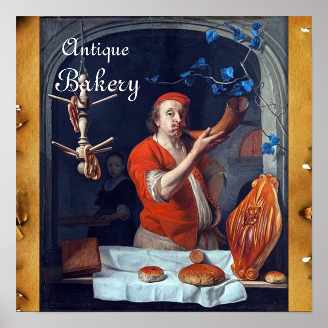 PÓSTER ANTIQUE OVEN BAKER ,BAKERY BREAD TIENDA (Frente)
