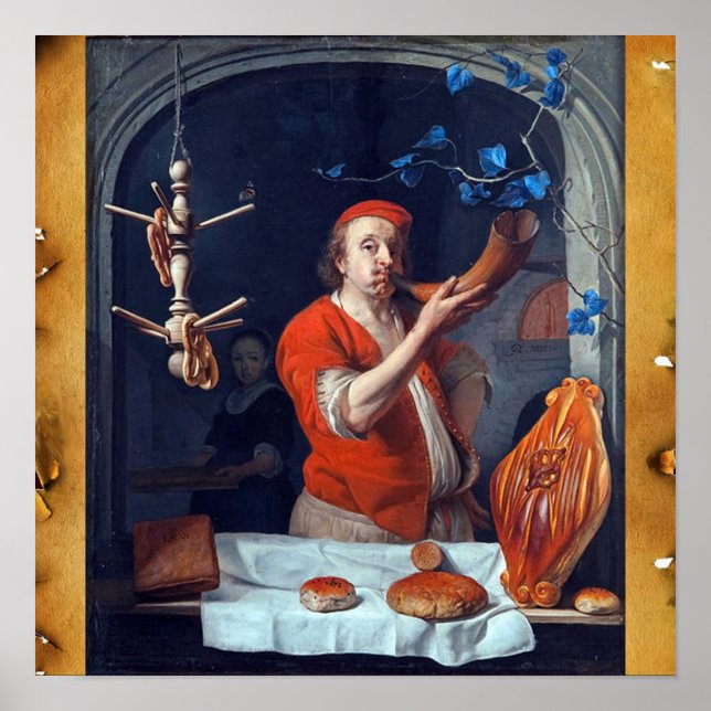 PÓSTER ANTIQUE OVEN BAKER ,BAKERY BREAD TIENDA (Frente)