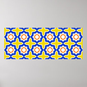 Póster Antique portuguese tiles. Blue and yellow Azulejos