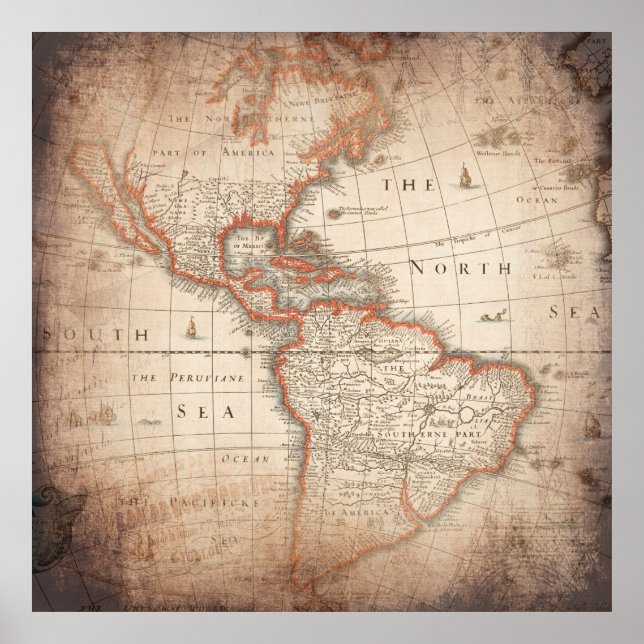 Póster Antique Vintage Map (Frente)