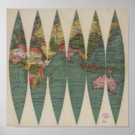 Póster Antique World Map Rand McNally 1891