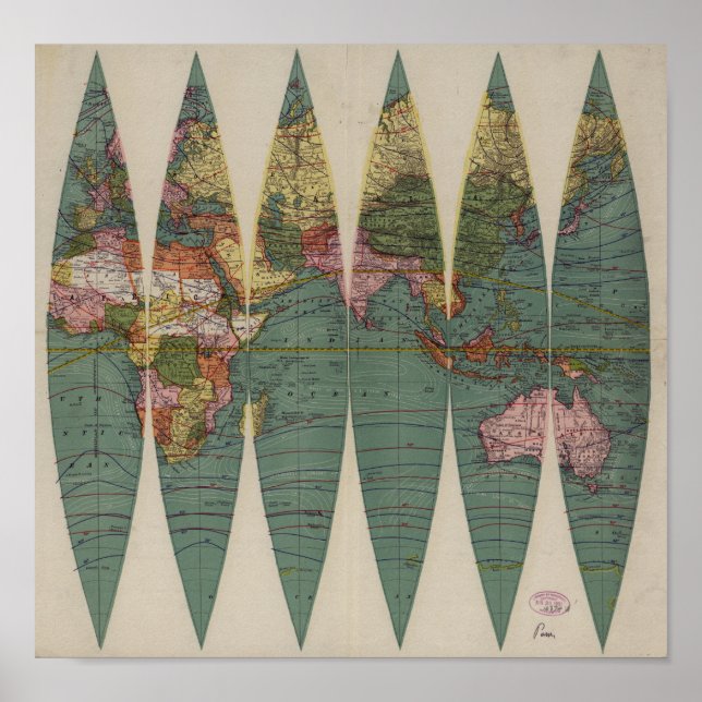 Póster Antique World Map Rand McNally 1891 (Frente)