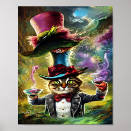 Póster antropomórfico Cat Mad Hatter Fantasy Fairytale