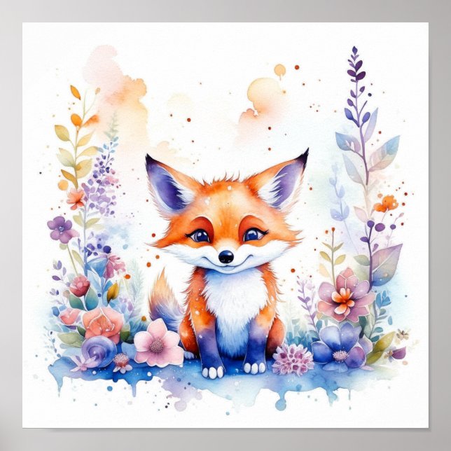 PÓSTER ANTROPOMORFÓRFICO CUDO FLUFFY BEBÉ FOX NURSERY ART (Frente)