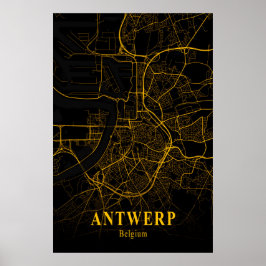 Póster Antwerp Bélgica Mapa de la Ciudad de Oro Mapa de E