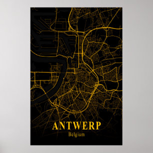 Póster Antwerp Bélgica Mapa de la Ciudad de Oro Mapa de E