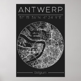 Póster Antwerp City Map Poster Charcoal Minimal European 