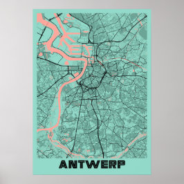 Póster Antwerp - Mapa de la ciudad de Peony en Bélgica