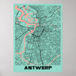 Póster Antwerp - Mapa de la ciudad de Peony en Bélgica