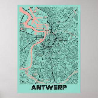 Póster Antwerp - Mapa de la ciudad de Peony en Bélgica