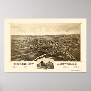 Póster Antwerp, Mapa Panorámico NY - 1888