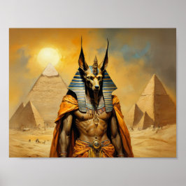 Póster Anubi El Dios Egipcio con pirámides