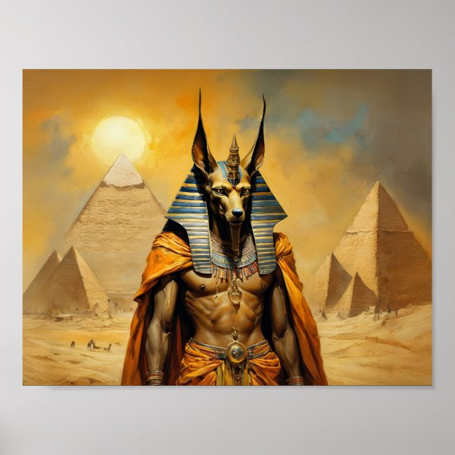 Póster Anubi El Dios Egipcio con pirámides (Frente)