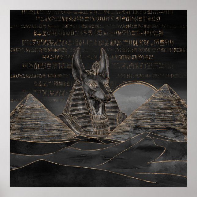 Póster Anubis en el paisaje de las pirámides egipcias (Frente)
