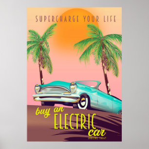 Póster Anuncio antiguo de automóvil eléctrico