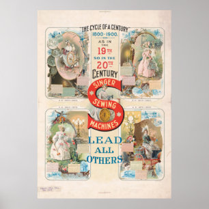 Póster Anuncio Antiguo de Máquina de Coser Singer