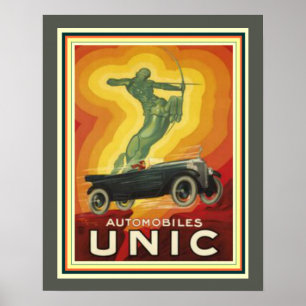 Póster Anuncio Art Decó Vintage para automóviles Unic 16 