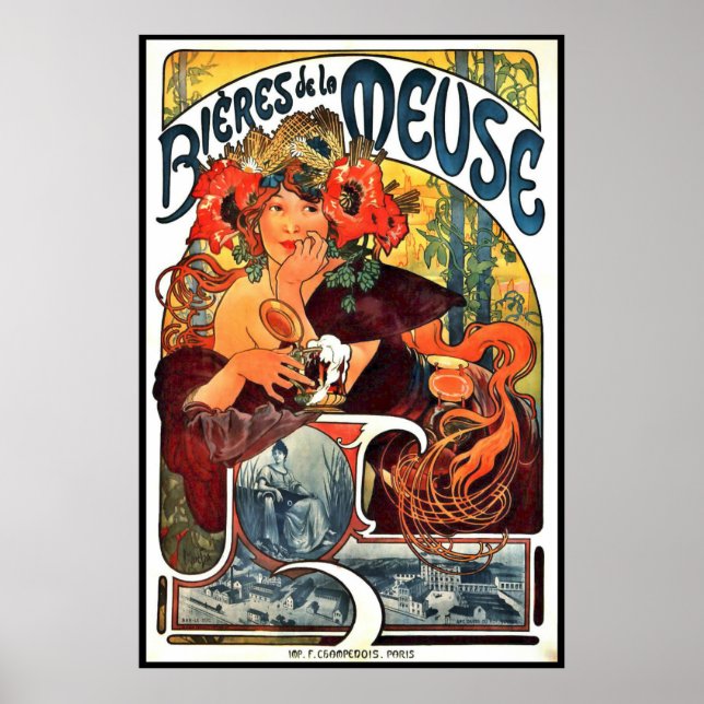 Póster Anuncio Art Nouveau de cerveza de 1897 (Frente)