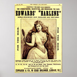 Póster Anuncio de 1893 para restaurador de pelo Harlene