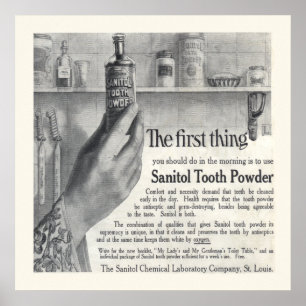 Póster Anuncio de 1906 de polvos dentales de sanitol de é