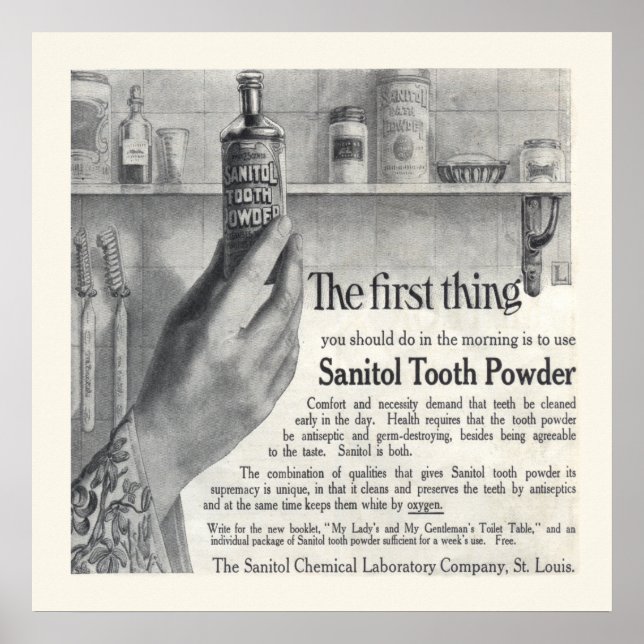 Póster Anuncio de 1906 de polvos dentales de sanitol de é (Frente)
