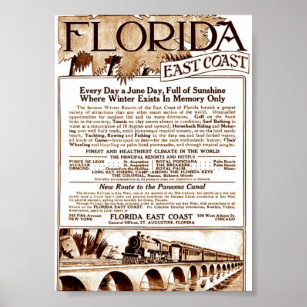 Póster Anuncio de 1913 en Florida East Coast Railway