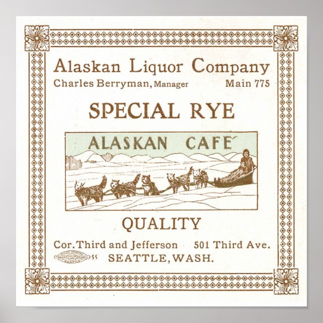 Póster Anuncio de Alaskan Liquor Company Circa 1912 (Frente)