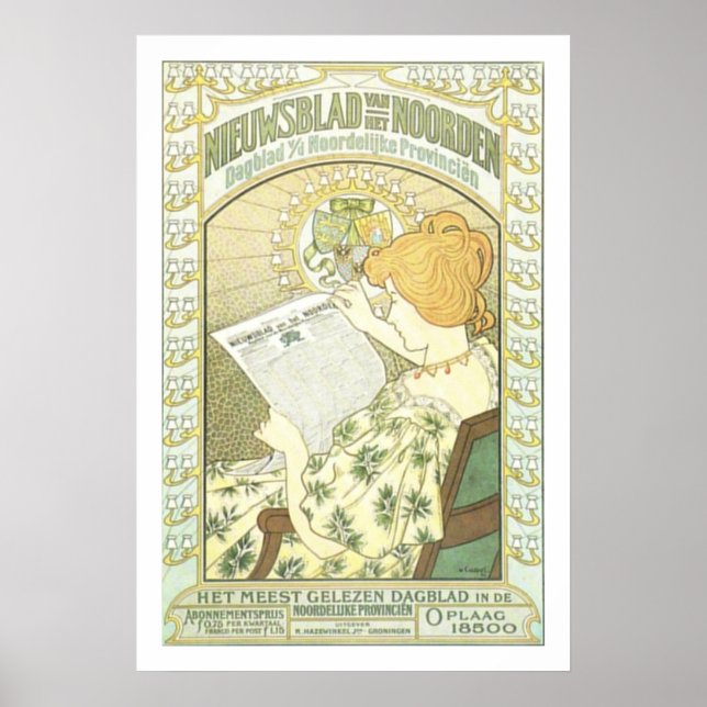 Póster anuncio de Art Nouveau Dutch Newspaper (Frente)