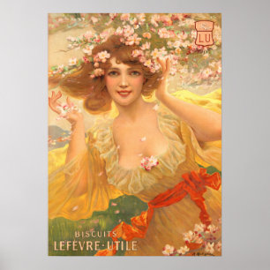 Póster Anuncio de Art Nouveau francés con mujeres y flore