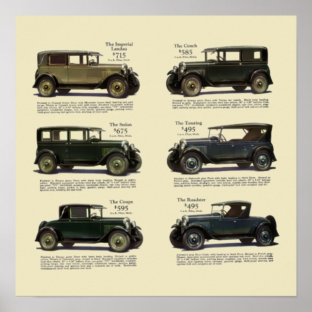 Póster Anuncio de automóviles Vintage 1928 (Frente)